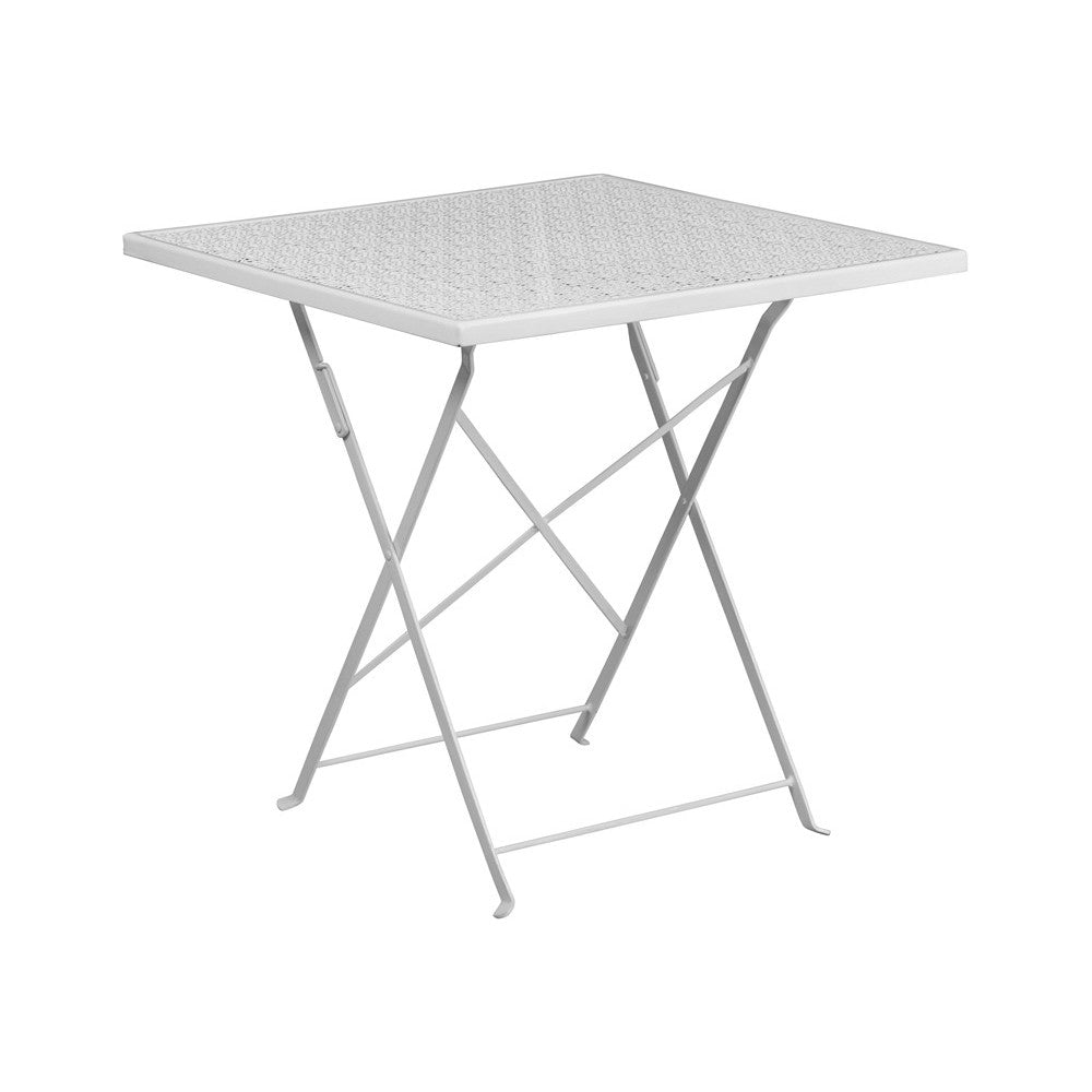 Commercial Grade 28" Square White Indoor-Outdoor Steel Folding Patio Table