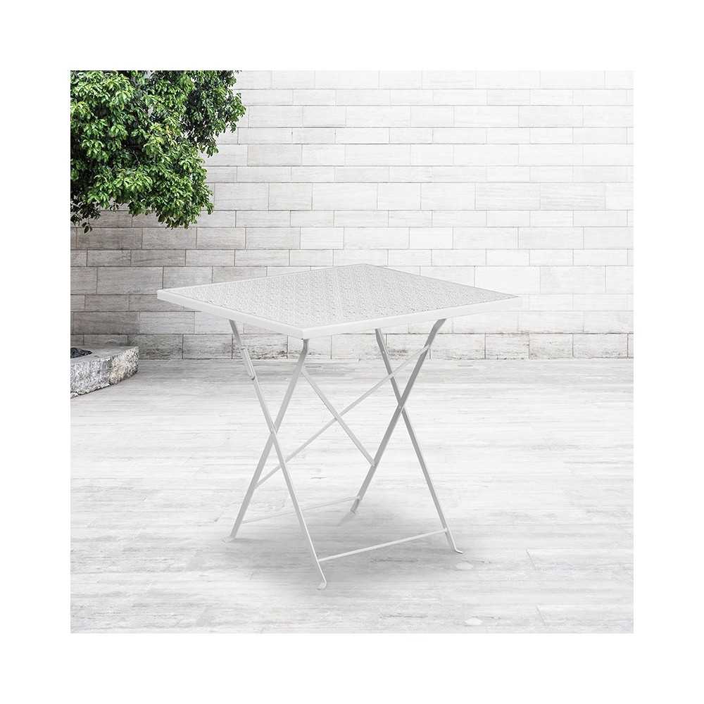 Commercial Grade 28" Square White Indoor-Outdoor Steel Folding Patio Table