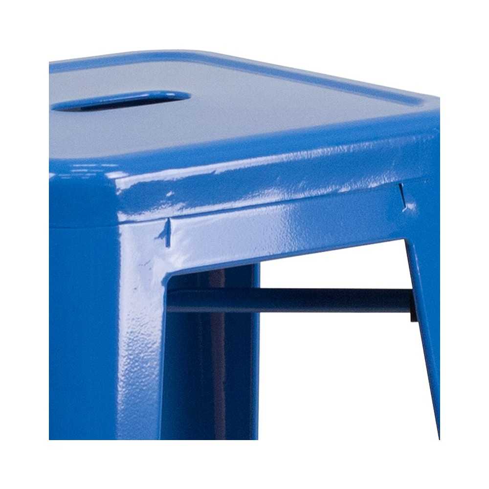 Commercial Grade 30" High Backless Blue Metal Indoor-Outdoor Barstool with Square Seat