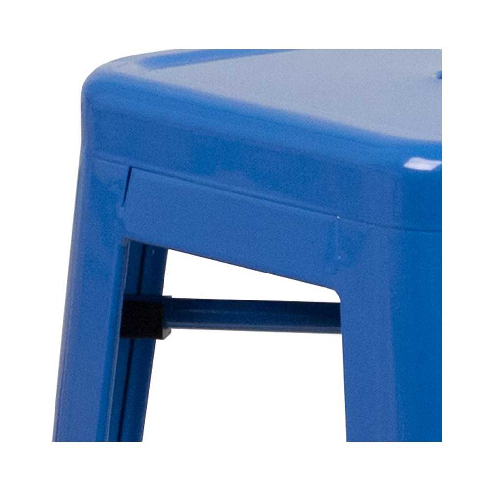 Commercial Grade 30" High Backless Blue Metal Indoor-Outdoor Barstool with Square Seat