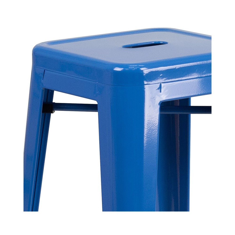 Commercial Grade 30" High Backless Blue Metal Indoor-Outdoor Barstool with Square Seat