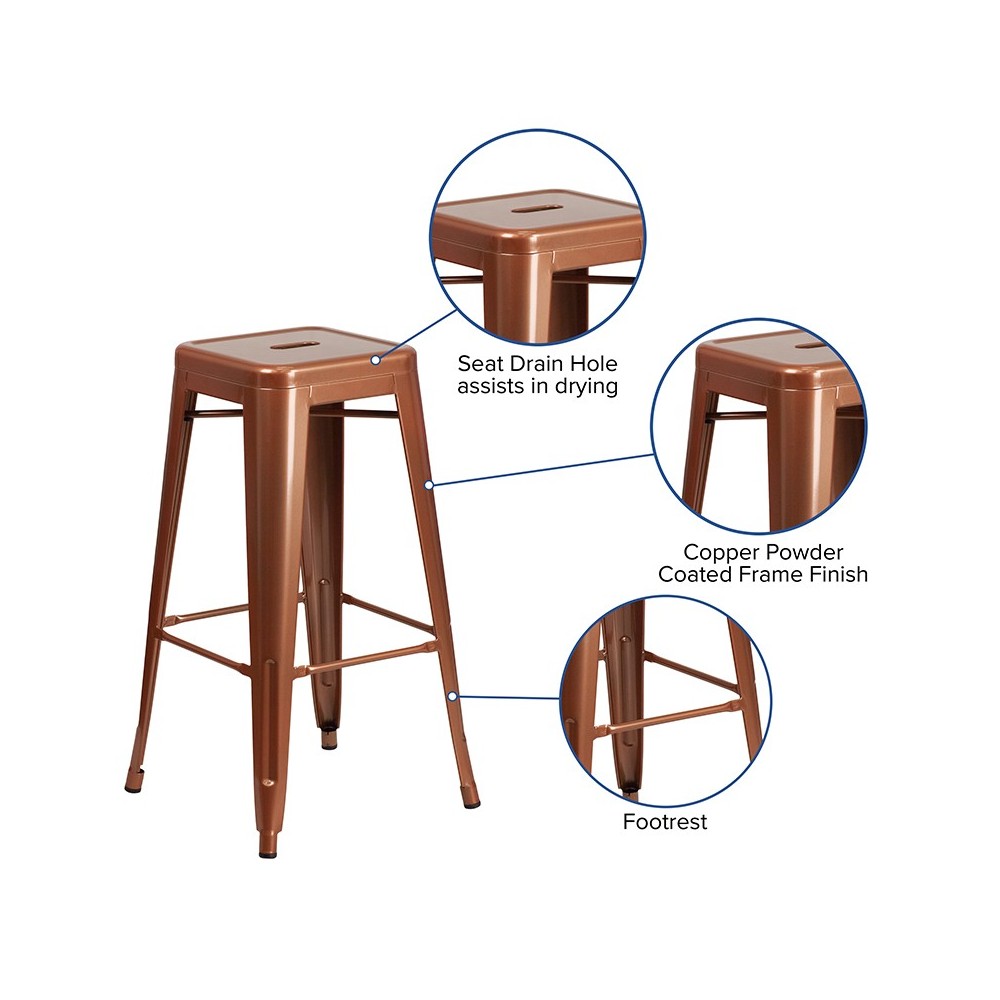 Commercial Grade 30" High Backless Copper Indoor-Outdoor Barstool