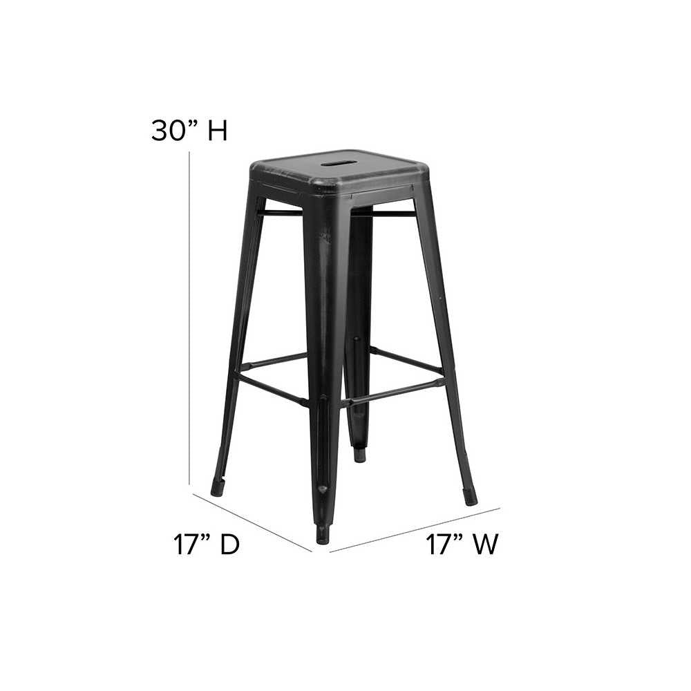 Commercial Grade 30" High Backless Distressed Black Metal Indoor-Outdoor Barstool
