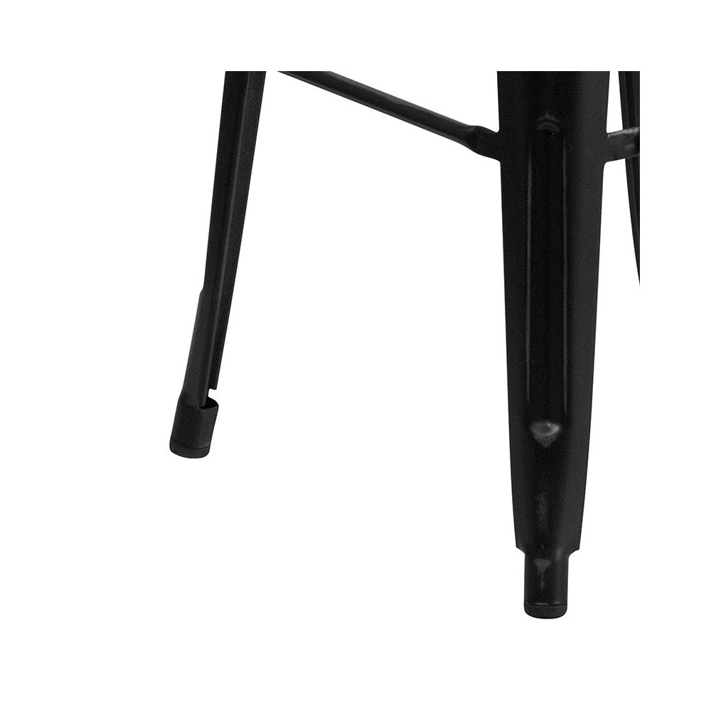 Commercial Grade 30" High Backless Distressed Black Metal Indoor-Outdoor Barstool