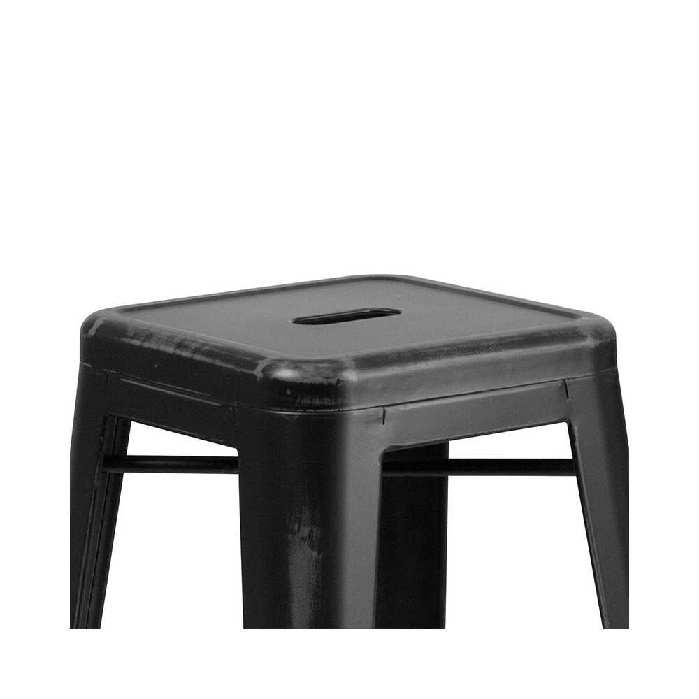 Commercial Grade 30" High Backless Distressed Black Metal Indoor-Outdoor Barstool