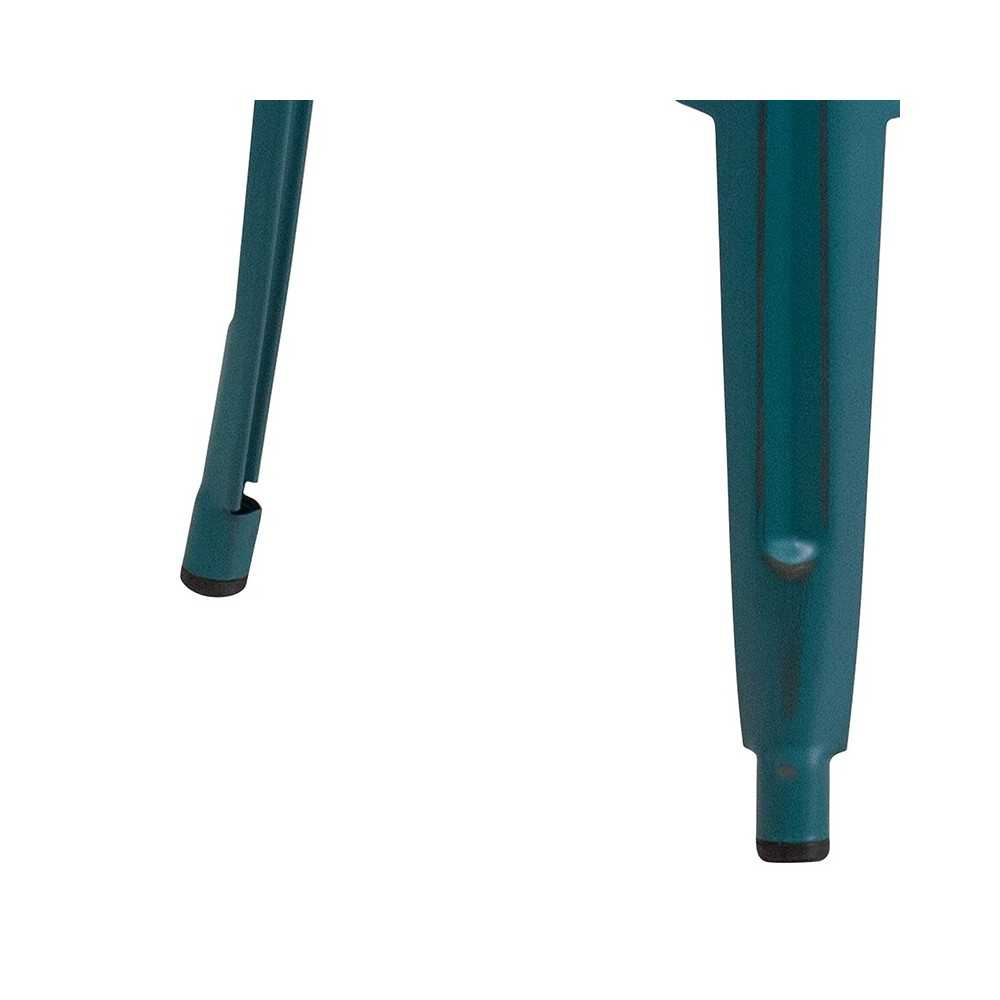Commercial Grade 30" High Backless Distressed Kelly Blue-Teal Metal Indoor-Outdoor Barstool