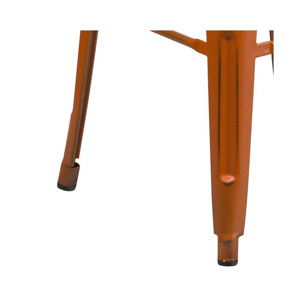Commercial Grade 30" High Backless Distressed Orange Metal Indoor-Outdoor Barstool