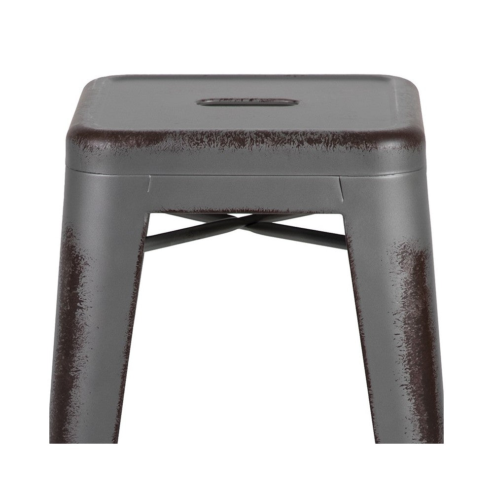 Commercial Grade 30" High Backless Distressed Silver Gray Metal Indoor-Outdoor Barstool