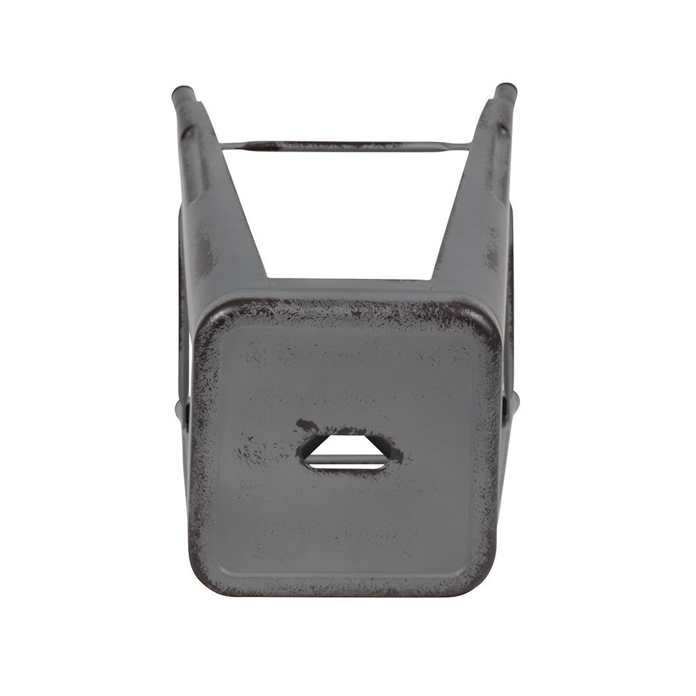 Commercial Grade 30" High Backless Distressed Silver Gray Metal Indoor-Outdoor Barstool