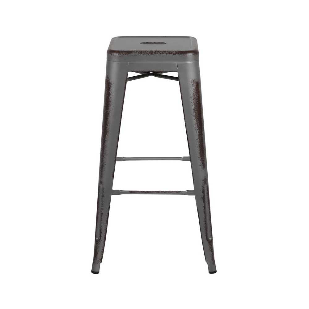 Commercial Grade 30" High Backless Distressed Silver Gray Metal Indoor-Outdoor Barstool