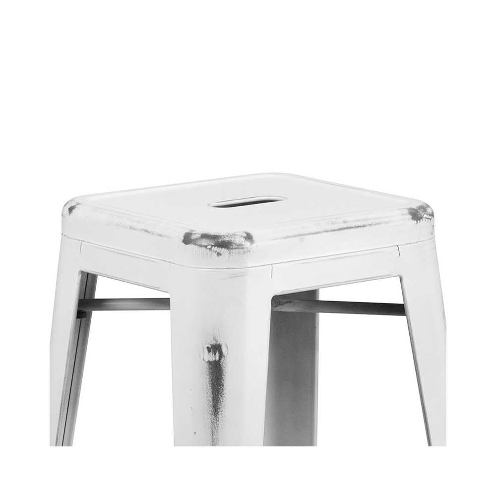 Commercial Grade 30" High Backless Distressed White Metal Indoor-Outdoor Barstool