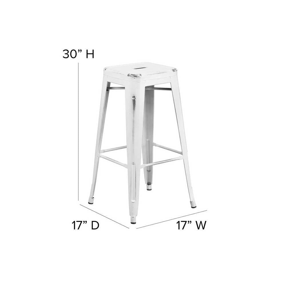 Commercial Grade 30" High Backless Distressed White Metal Indoor-Outdoor Barstool