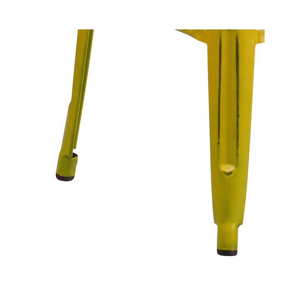 Commercial Grade 30" High Backless Distressed Yellow Metal Indoor-Outdoor Barstool