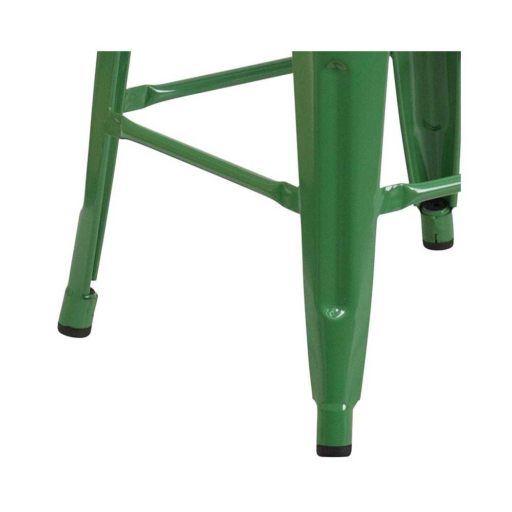 Commercial Grade 30" High Backless Green Metal Indoor-Outdoor Barstool with Square Seat