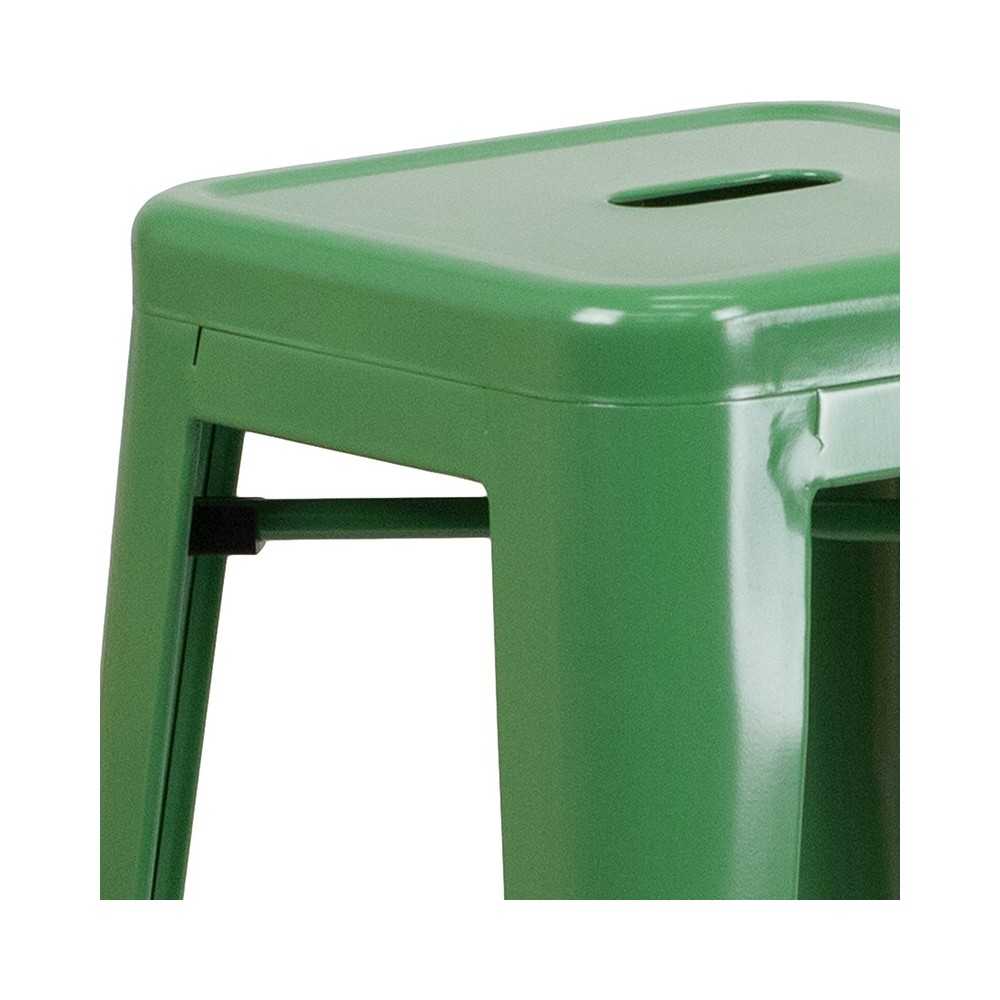 Commercial Grade 30" High Backless Green Metal Indoor-Outdoor Barstool with Square Seat