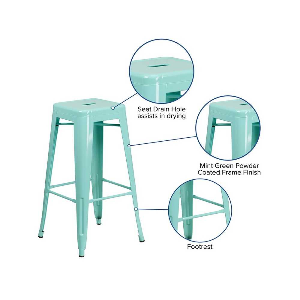 Commercial Grade 30" High Backless Mint Green Indoor-Outdoor Barstool