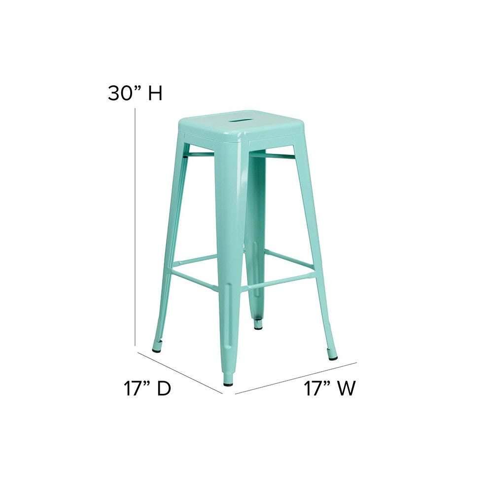 Commercial Grade 30" High Backless Mint Green Indoor-Outdoor Barstool