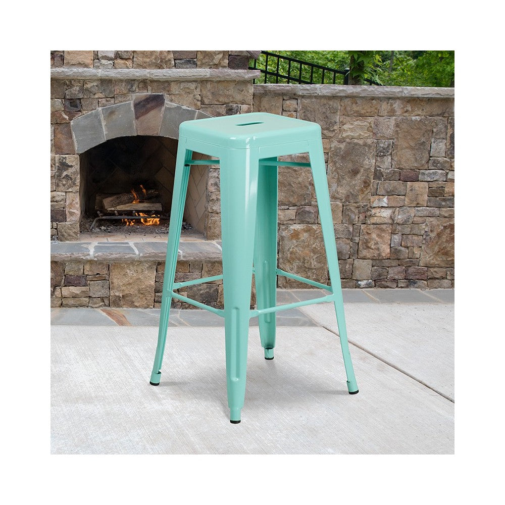 Commercial Grade 30" High Backless Mint Green Indoor-Outdoor Barstool