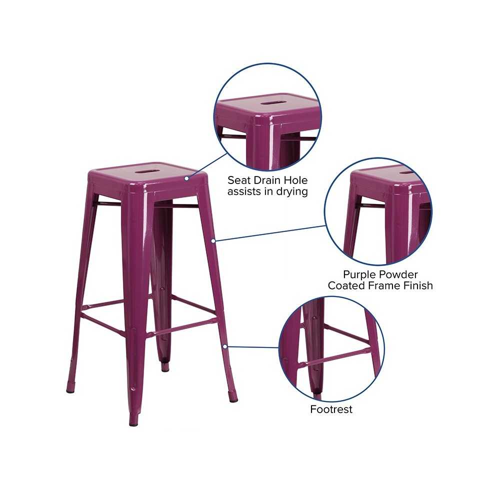 Commercial Grade 30" High Backless Purple Indoor-Outdoor Barstool