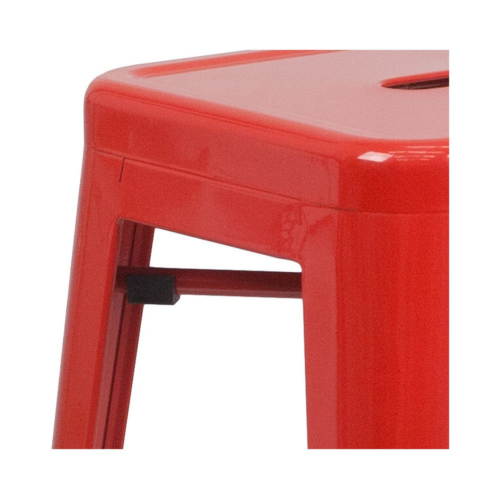 Commercial Grade 30" High Backless Red Metal Indoor-Outdoor Barstool with Square Seat