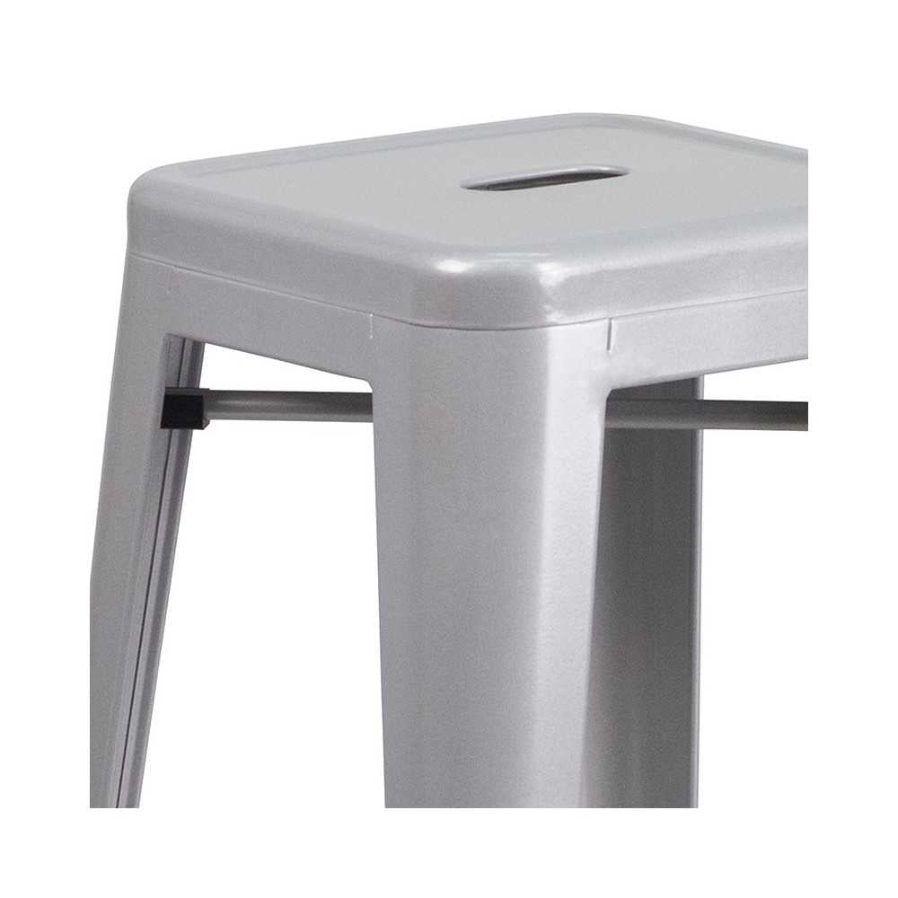 Commercial Grade 30" High Backless Silver Metal Indoor-Outdoor Barstool with Square Seat