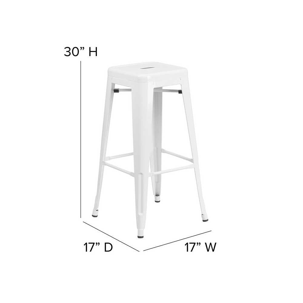 Commercial Grade 30" High Backless White Metal Indoor-Outdoor Barstool with Square Seat