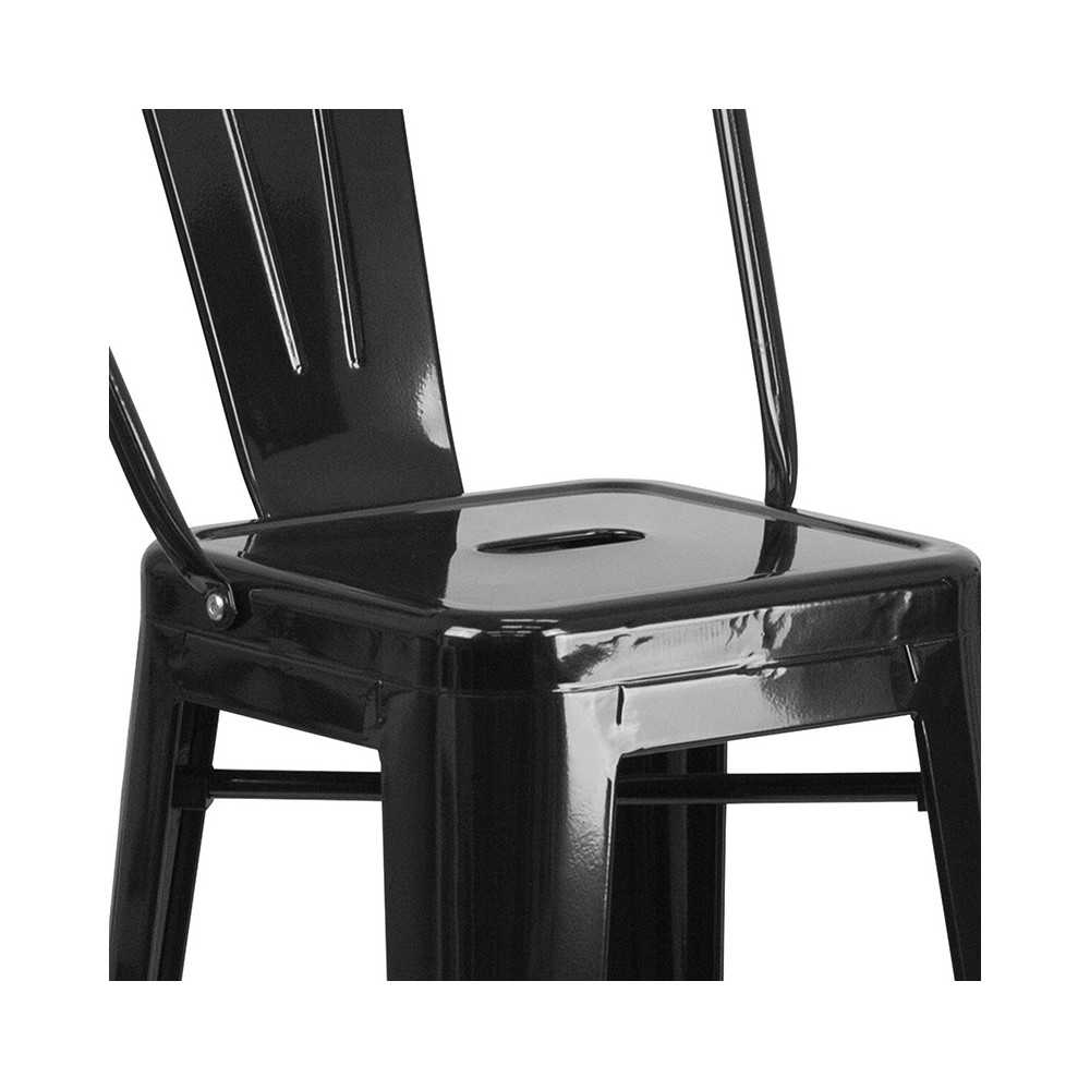 Commercial Grade 30" High Black Metal Indoor-Outdoor Barstool with Removable Back