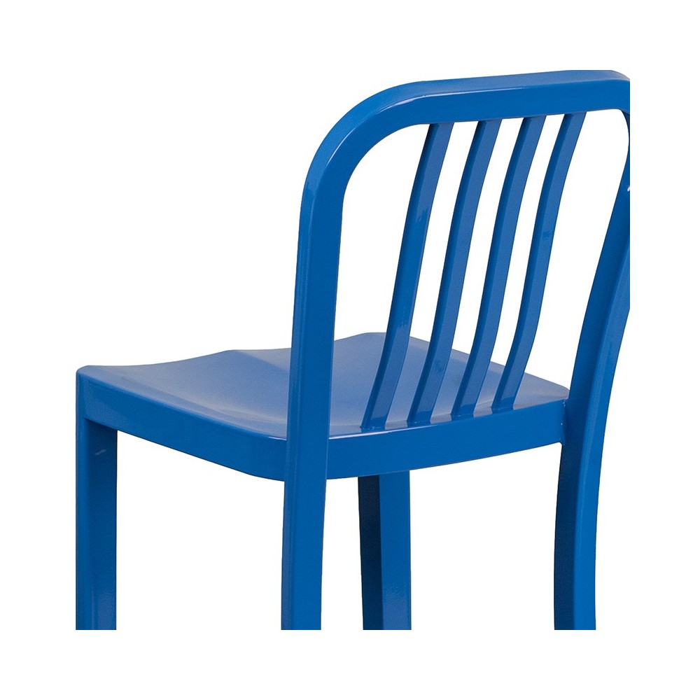 Commercial Grade 30" High Blue Metal Indoor-Outdoor Barstool with Vertical Slat Back