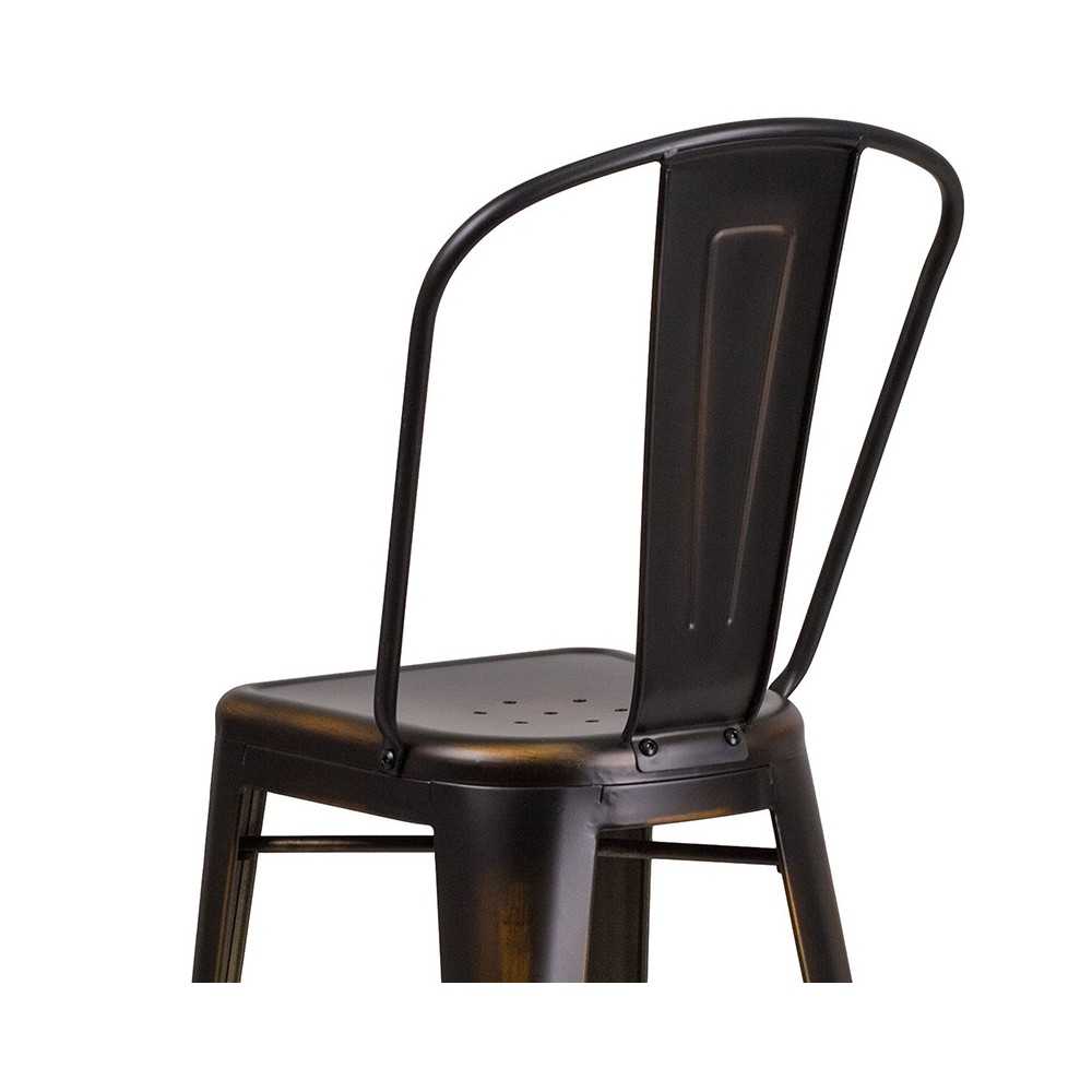 Commercial Grade 30" High Distressed Copper Metal Indoor-Outdoor Barstool with Back