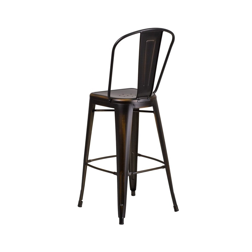 Commercial Grade 30" High Distressed Copper Metal Indoor-Outdoor Barstool with Back
