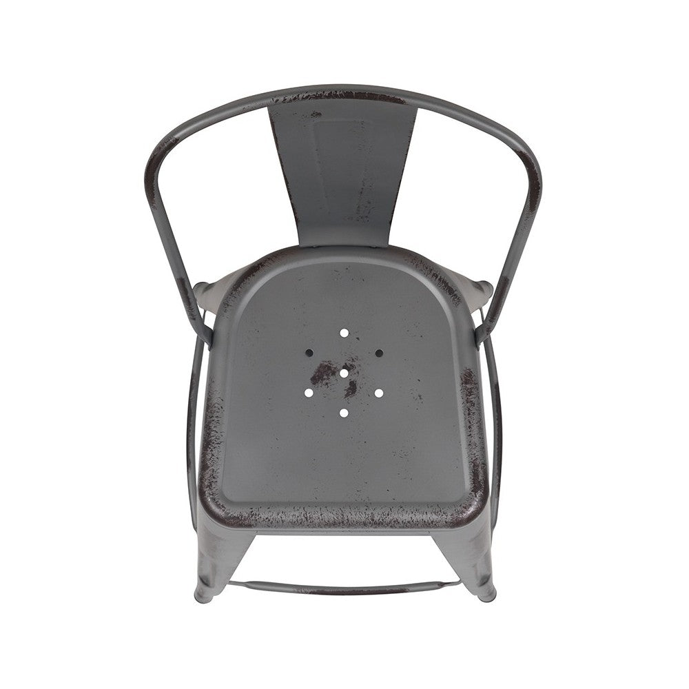 Commercial Grade 30" High Distressed Silver Gray Metal Indoor-Outdoor Barstool with Back