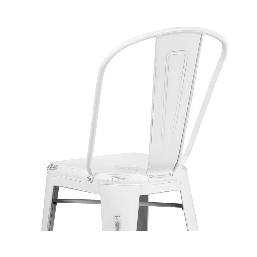 Commercial Grade 30" High Distressed White Metal Indoor-Outdoor Barstool with Back