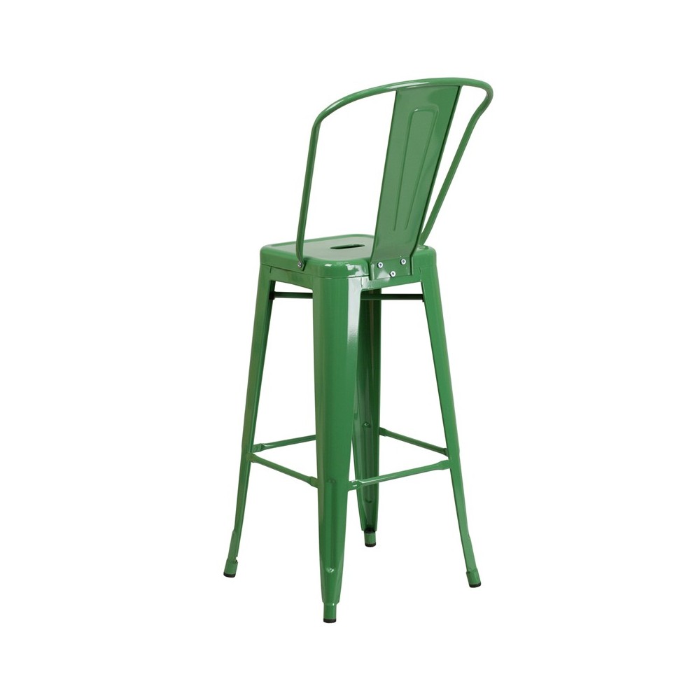 Commercial Grade 30" High Green Metal Indoor-Outdoor Barstool with Removable Back