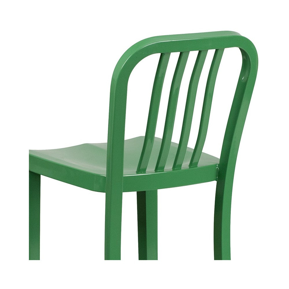 Commercial Grade 30" High Green Metal Indoor-Outdoor Barstool with Vertical Slat Back