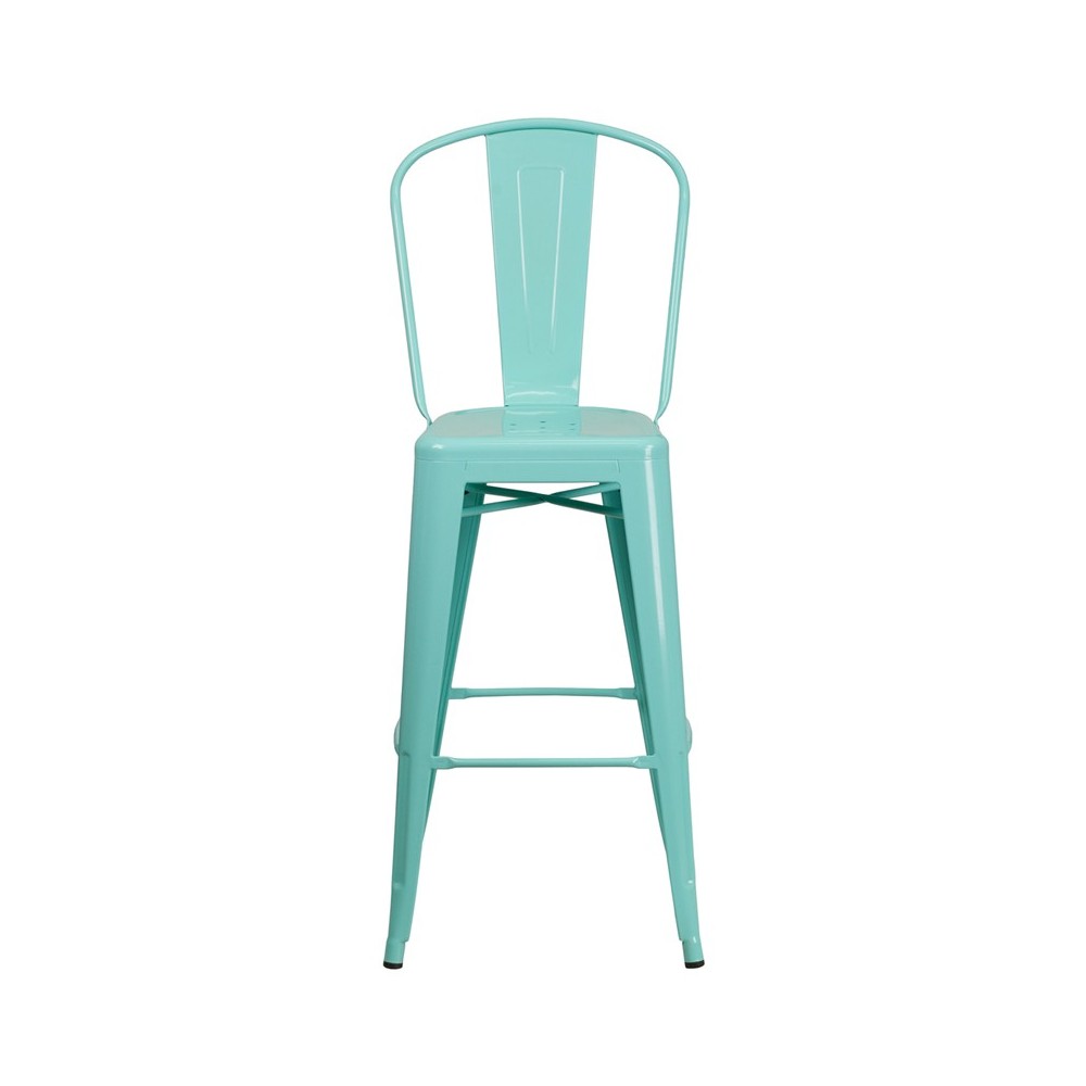 Commercial Grade 30" High Mint Green Metal Indoor-Outdoor Barstool with Back