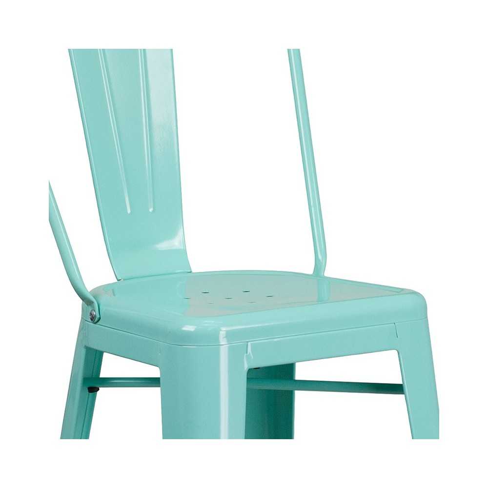 Commercial Grade 30" High Mint Green Metal Indoor-Outdoor Barstool with Back