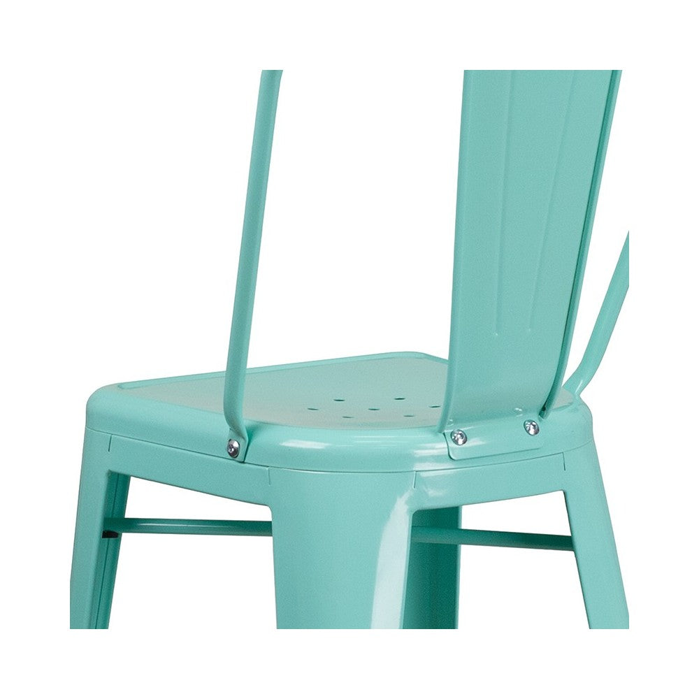 Commercial Grade 30" High Mint Green Metal Indoor-Outdoor Barstool with Back