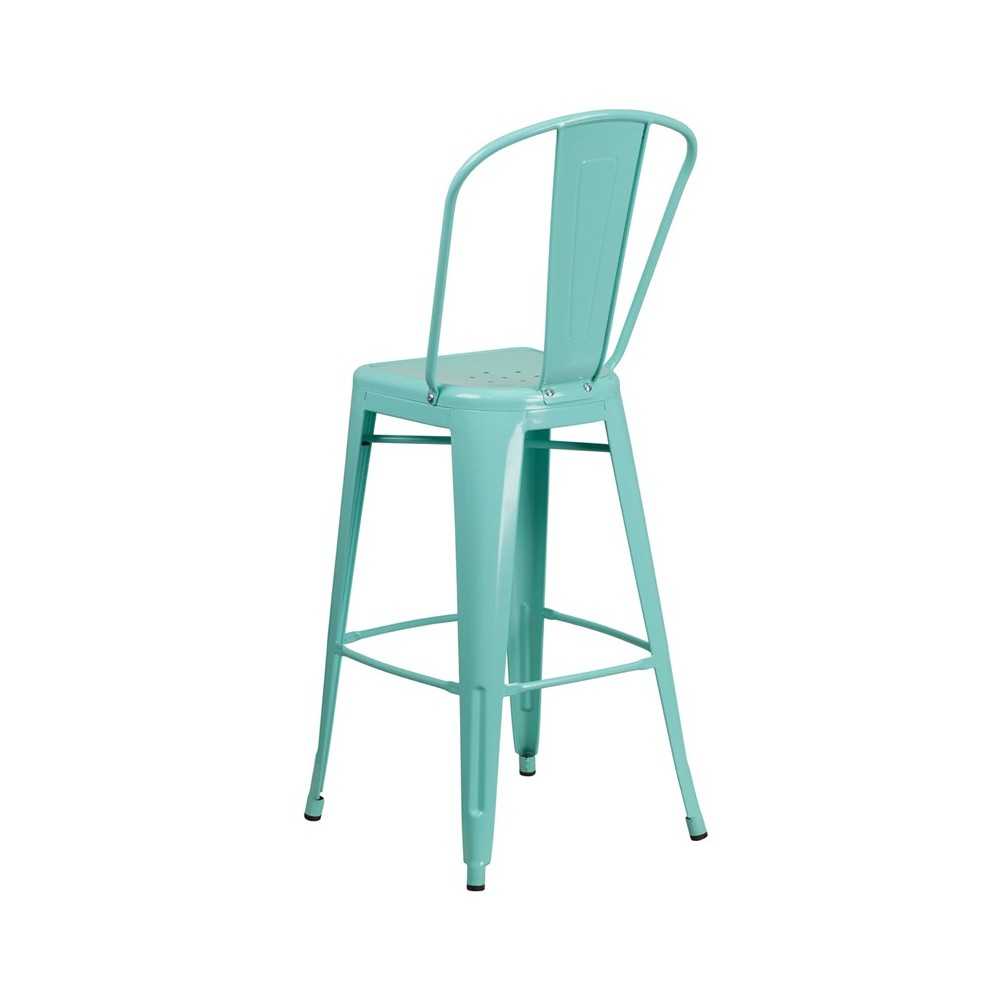 Commercial Grade 30" High Mint Green Metal Indoor-Outdoor Barstool with Back