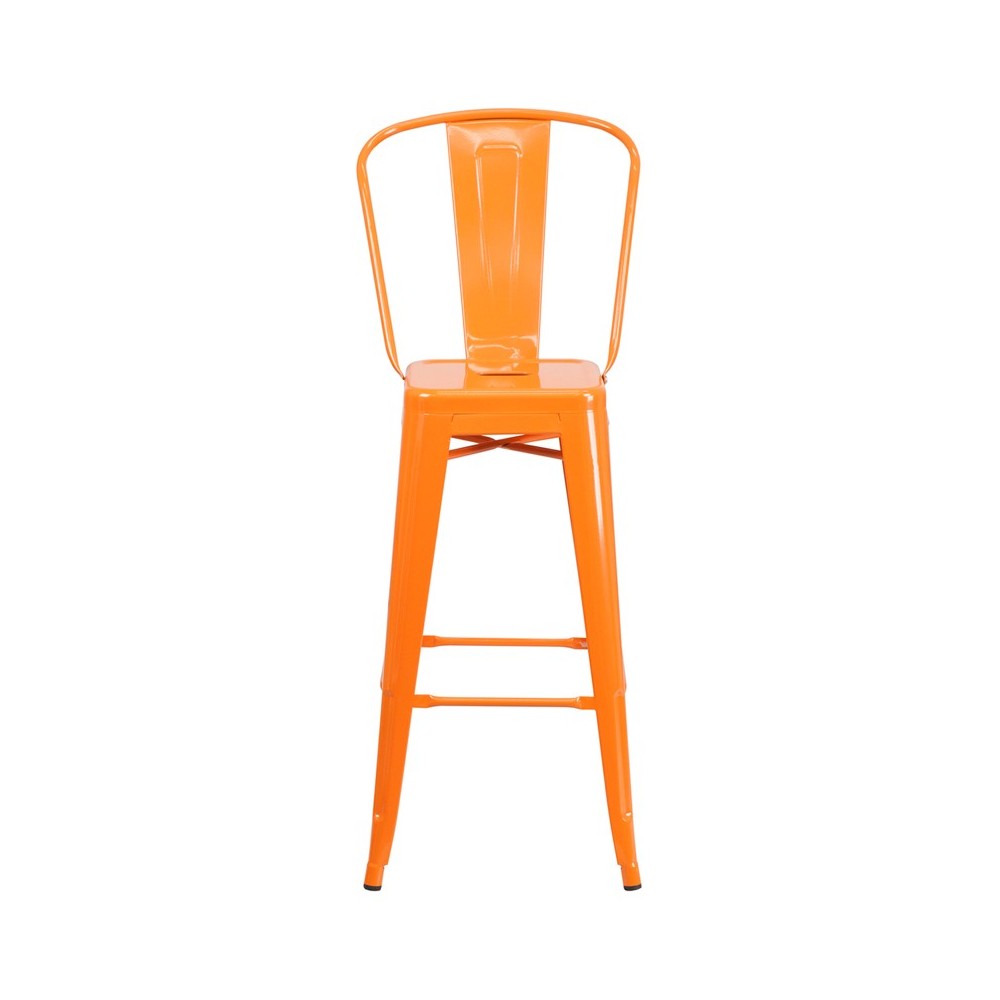 Commercial Grade 30" High Orange Metal Indoor-Outdoor Barstool with Removable Back