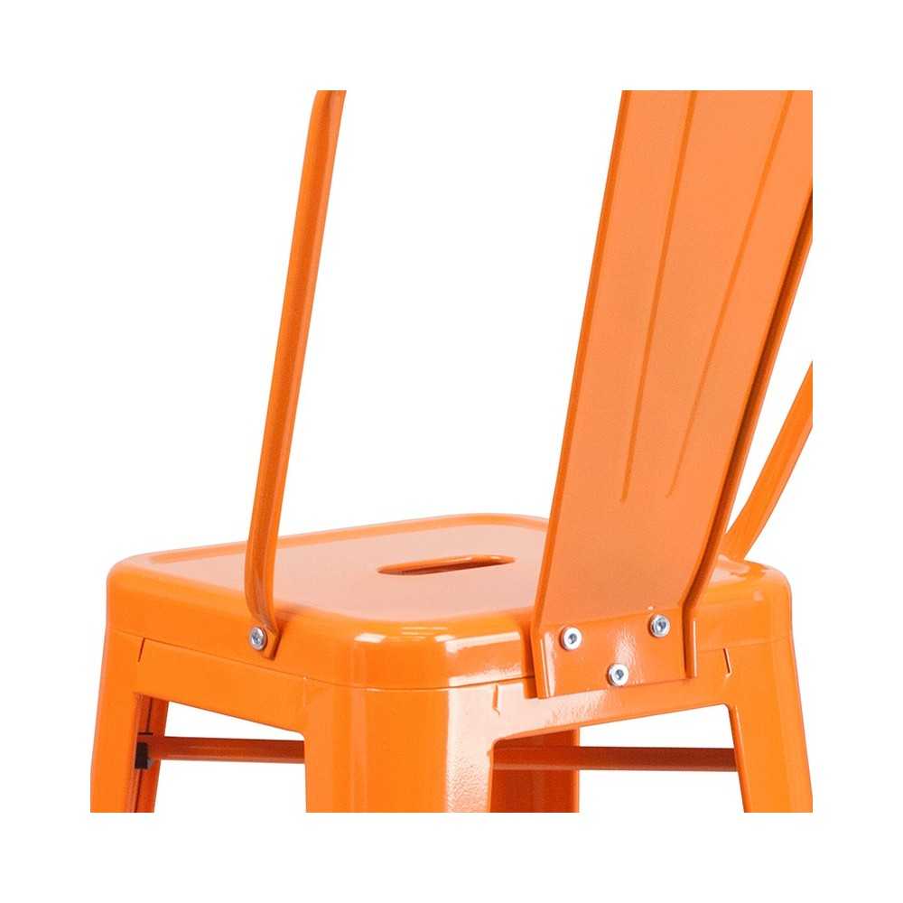 Commercial Grade 30" High Orange Metal Indoor-Outdoor Barstool with Removable Back