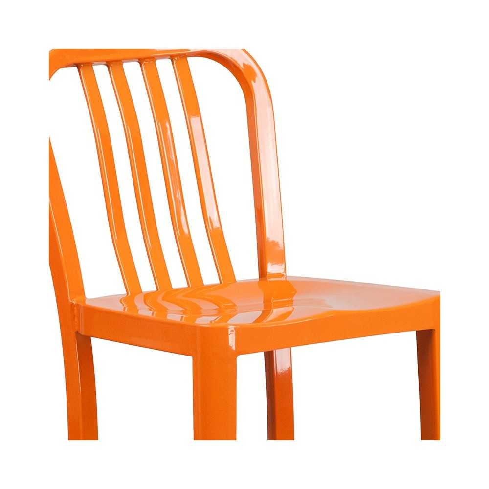 Commercial Grade 30" High Orange Metal Indoor-Outdoor Barstool with Vertical Slat Back