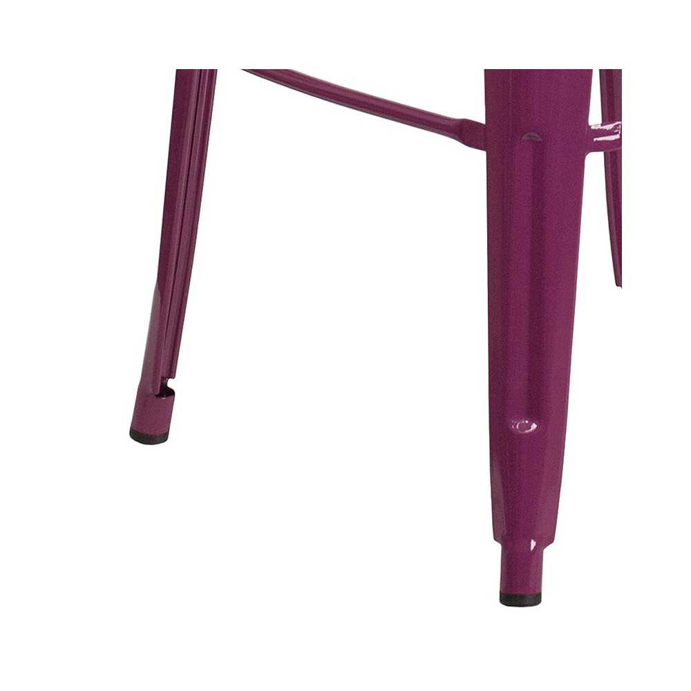 Commercial Grade 30" High Purple Metal Indoor-Outdoor Barstool with Back
