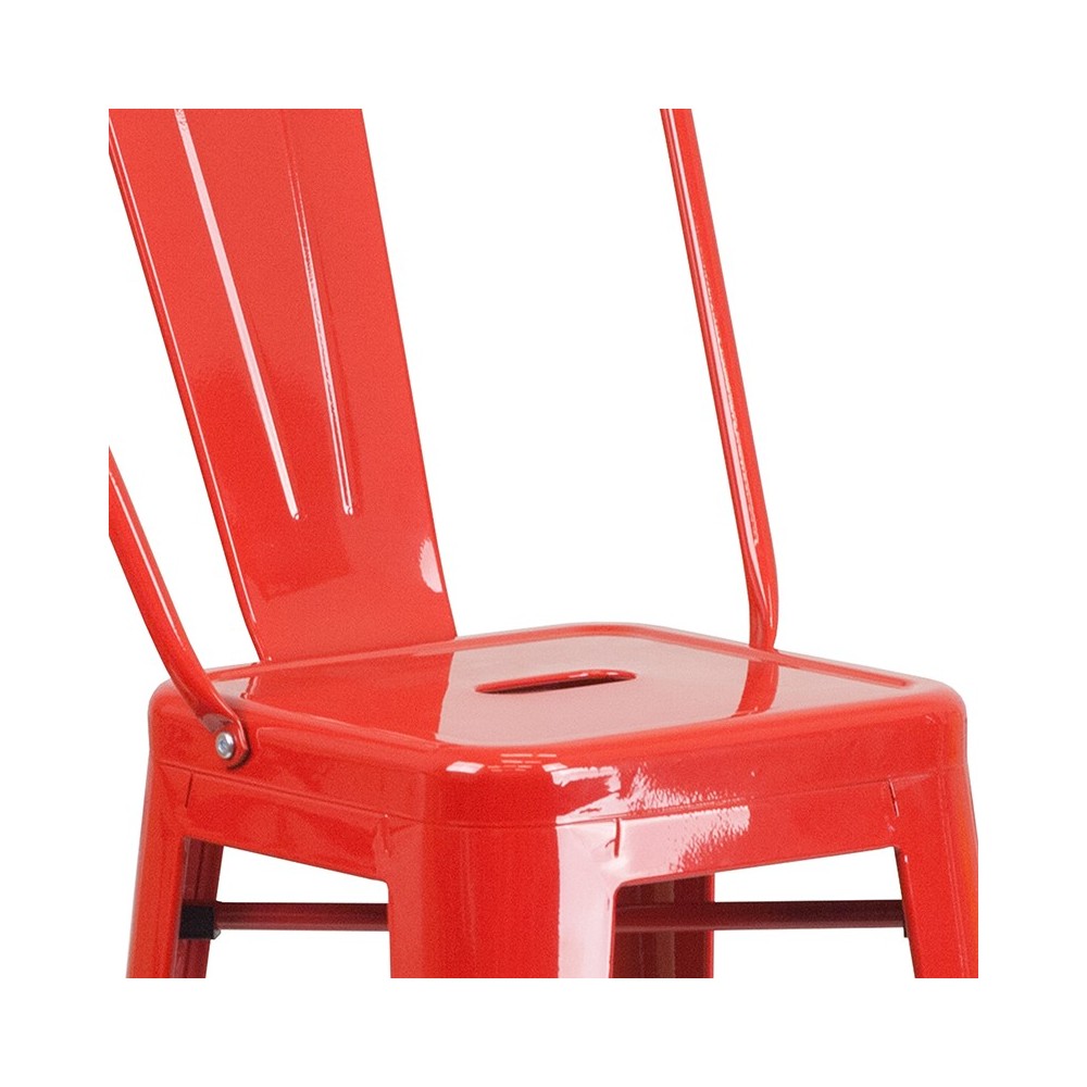 Commercial Grade 30" High Red Metal Indoor-Outdoor Barstool with Removable Back