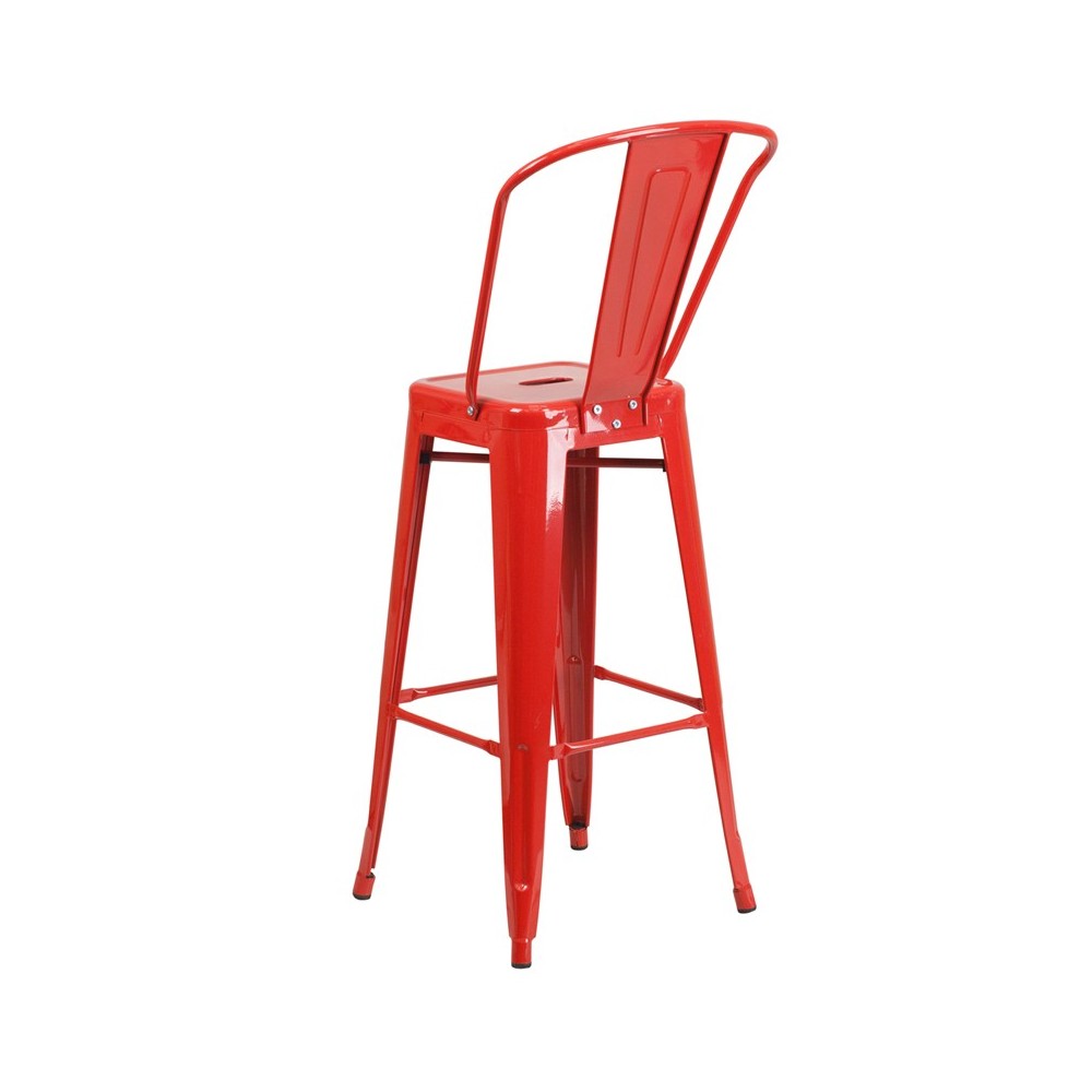Commercial Grade 30" High Red Metal Indoor-Outdoor Barstool with Removable Back