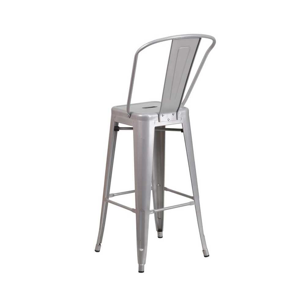 Commercial Grade 30" High Silver Metal Indoor-Outdoor Barstool with Removable Back