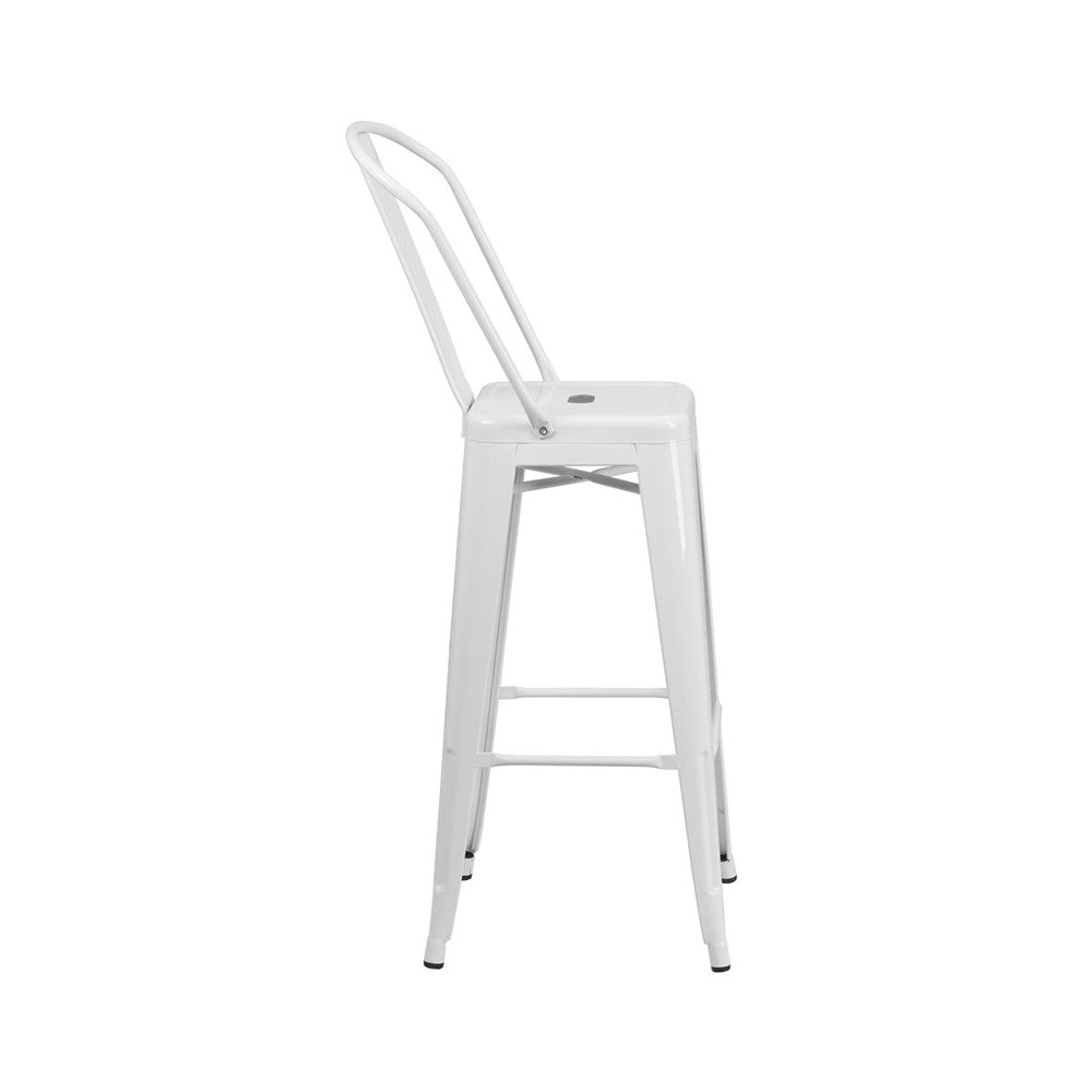Commercial Grade 30" High White Metal Indoor-Outdoor Barstool with Removable Back
