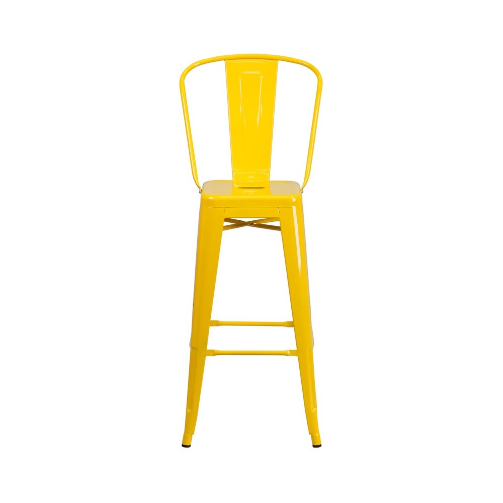 Commercial Grade 30" High Yellow Metal Indoor-Outdoor Barstool with Removable Back