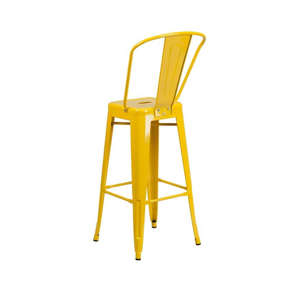 Commercial Grade 30" High Yellow Metal Indoor-Outdoor Barstool with Removable Back
