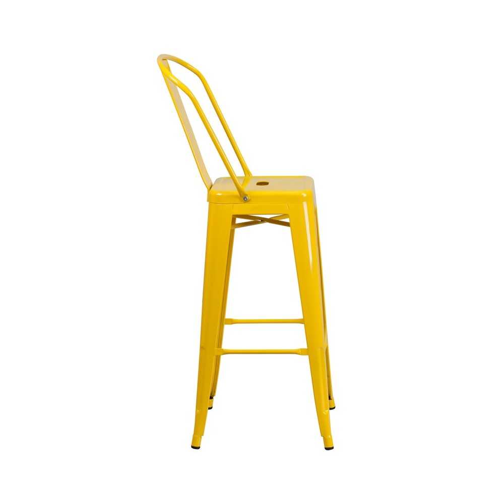 Commercial Grade 30" High Yellow Metal Indoor-Outdoor Barstool with Removable Back