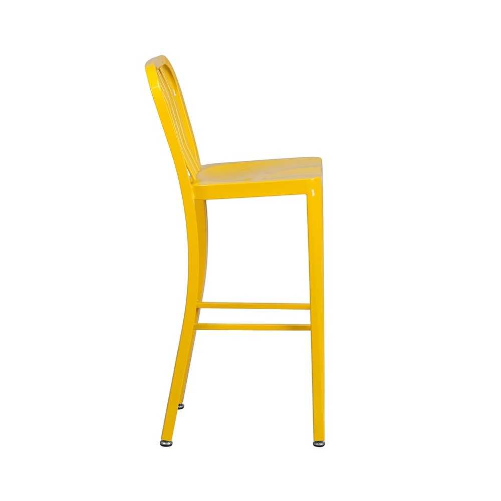 Commercial Grade 30" High Yellow Metal Indoor-Outdoor Barstool with Vertical Slat Back